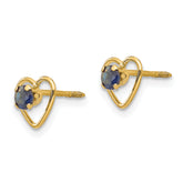 14K Gold Sapphire Birthstone Heart Earrings with Polished Finish
